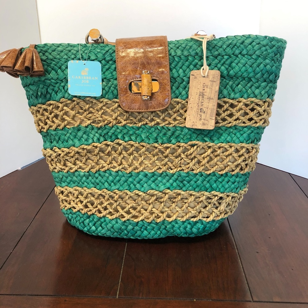 Caribbean Joe Woven Rattan Purse Beach Bag NWT